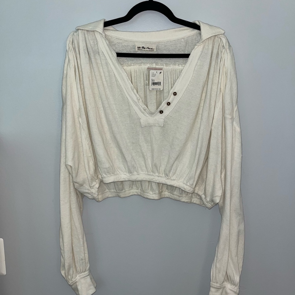 NWT We The Free White Blouse with Button Detail